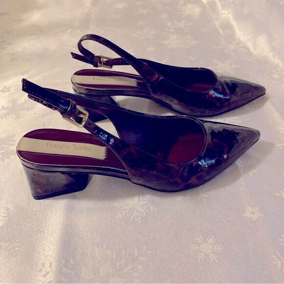 Franco Sarto Patent Leather Slingback Pumps Animal Print Block Heel Sz 6 NWOT - Picture 6 of 10